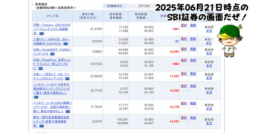 NISAで買えるハイリスク・ハイリターン投資信託の個別ファンド運用状況(2025/06/21)
