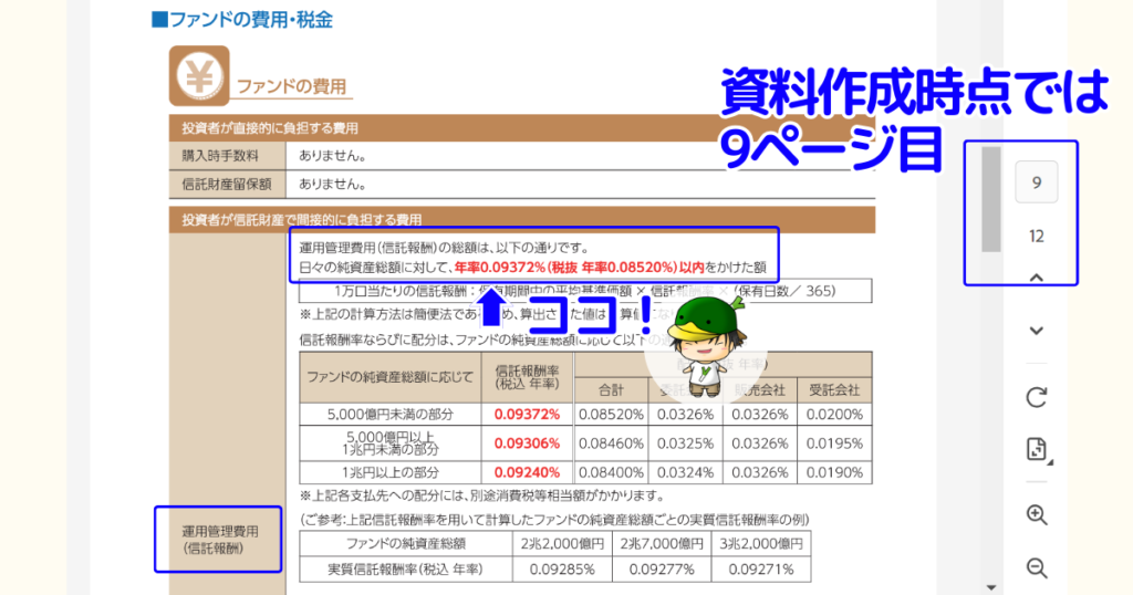 eMAXIS Slim 米国株式（S＆P500）の交付目論見書の信託報酬を確認